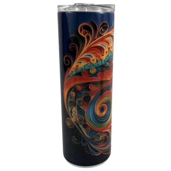 Skinny Tumbler 20oz Pretty Lady 3D Whimsical Colorful Quilling Stainless-Steel - Picture 6 of 8